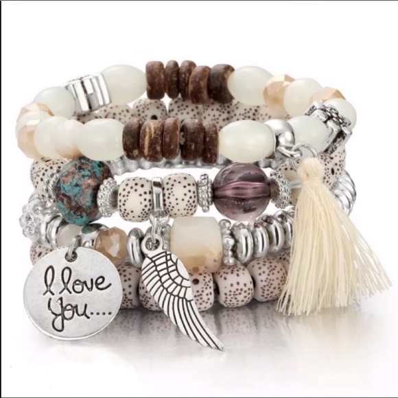 Boho Bead Stretch Stack Gypsy Tassel Bracelets - Picture 3 of 8